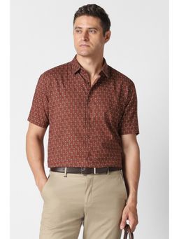 Van Heusen - Men Brown Cotton Half Sleeves Regular Fit Shirt