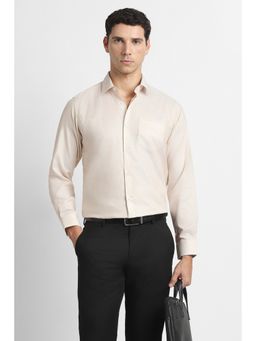 Van Heusen - Men Beige Cotton Full Sleeves Regular Fit Shirt