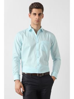 Van Heusen - Men Blue Cotton Full Sleeves Regular Fit Shirt