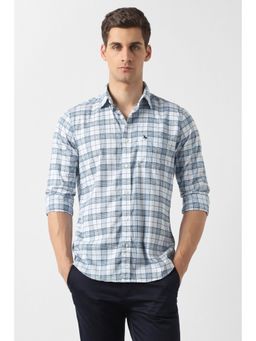 Van Heusen - Men Blue Cotton Blend Full Sleeves Regular Fit Shirt