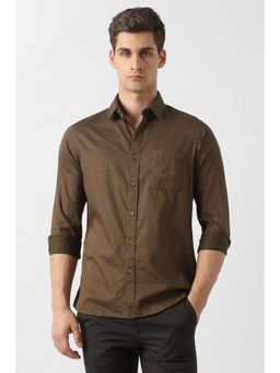 Van Heusen - Men Olive Cotton Full Sleeves Regular Fit Shirt
