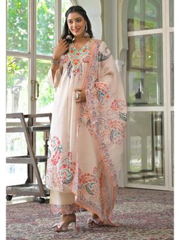 Autumnlane - Lakshita Caramel Printed Cotton Kurta Pant and Dupatta (Set of 3)