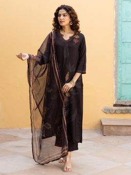 Autumnlane - Saisha onyx Premium Digital Print Muslin Kurta Pant and Dupatta (Set of 3)