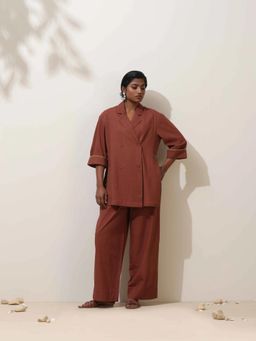 trueBrowns - Brown Cotton Linen Co-Ord Set (Set of 2)