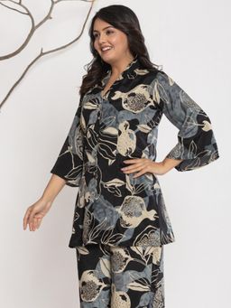 Varanga - Women Floral Printed Front Placket Shirt with Flared Palazzo (Set of 2)