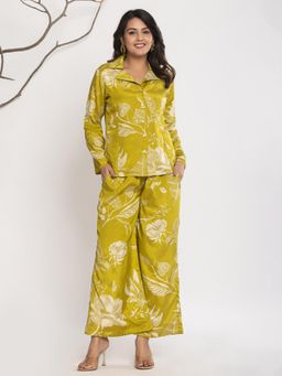 Varanga - Women Floral Printed Front Placket Shirt with Flared Palazzo (Set of 2)