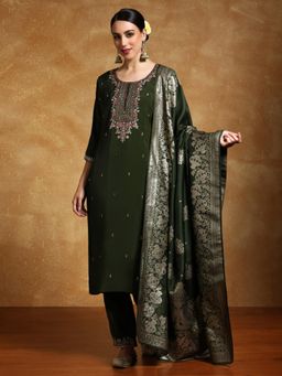 Varanga - Women Zari Embroidered Floral Motif Buta Kurta with Pant and Dupatta (Set of 3)