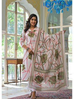 Autumnlane - Yutika Fern Cotton Kurta Pant and Dupatta (Set of 3)