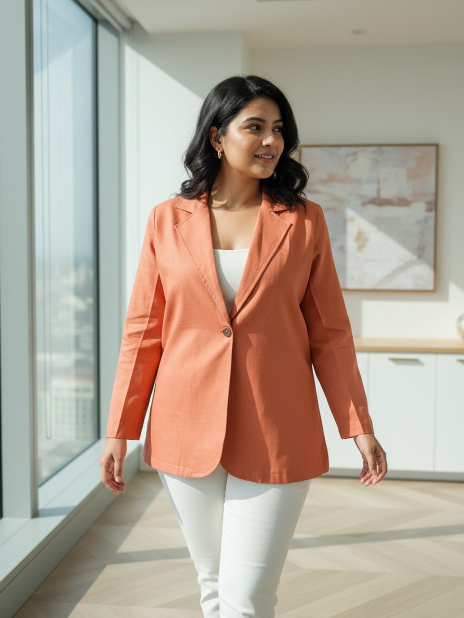 qurvii Solid Orange Cotton Blazer-picture-41