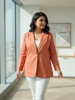Qurvii - Solid Orange Cotton Blazer