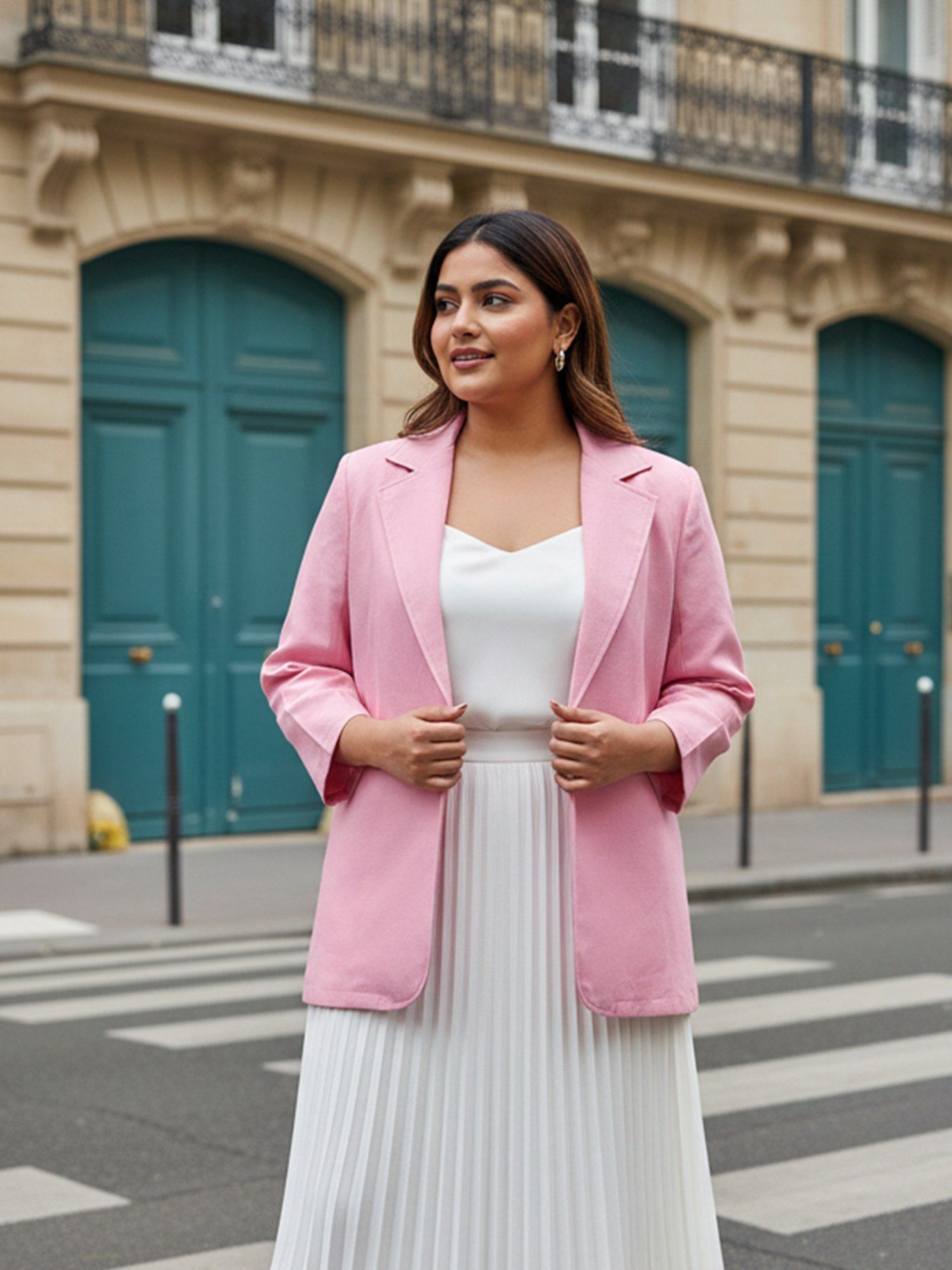 qurvii Pink Cotton Notch Collar Blazer-picture-12