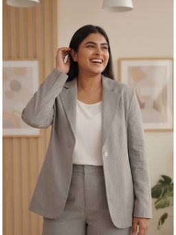 Qurvii - Gray Cotton Notch Collar Blazer