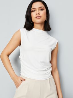 max - White Women Striped Ruched Top