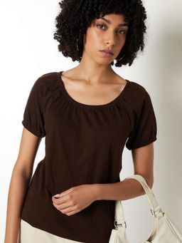 max - Brown Women Solid Styled Back Top