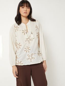 max - Cream Women Embroidered Top