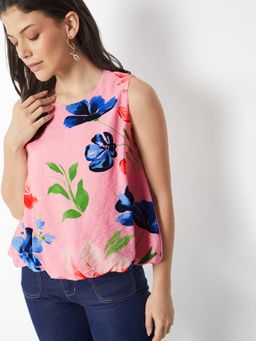 max - Pink Women Floral Print Bubble Hem Top