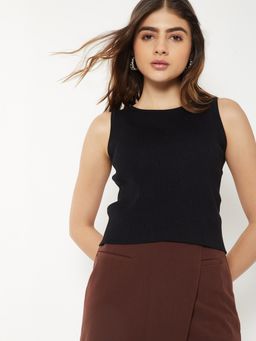 max - Black Women Ribbed Top