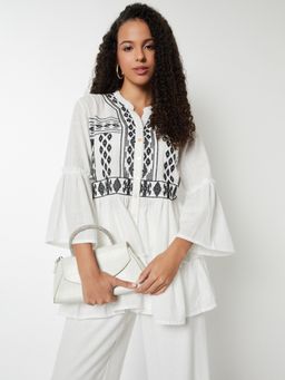 max - Off White Women Embroidered A-line Tunic