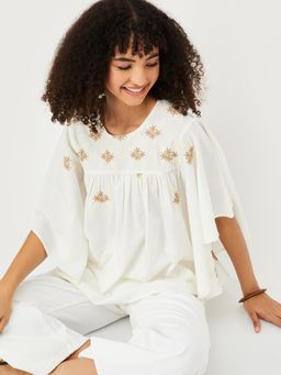 max - Off White Women Embroidered Tunic