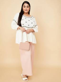max - White Women Embroidered Gathered Tunic