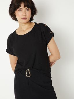 max - Black Women Textured Knit Top
