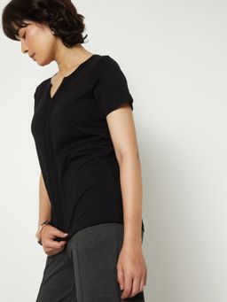 max - Black Women Crochet Panel Top
