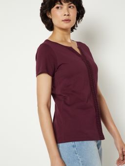 max - Wine Women Crochet Panel Top