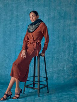 The Label Life - Rust Rust Front-Tie Wrap Knit Skirt