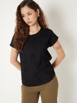 max - Black Women Floral Patterned Top