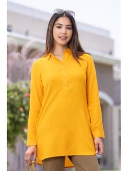 MLADA - Mustard Regular Fit Full Sleeves Classic Longline Solid Rayon Tunic