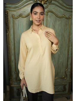 MLADA - Beige Regular Fit Full Sleeves Classic Longline Solid Rayon Tunic
