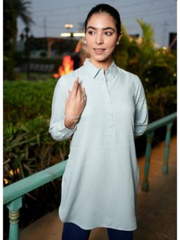 MLADA - Silver Regular Fit Full Sleeves Classic Longline Solid Rayon Tunic