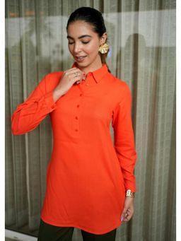 MLADA - Orange Regular Fit Full Sleeves Classic Longline Solid Rayon Tunic
