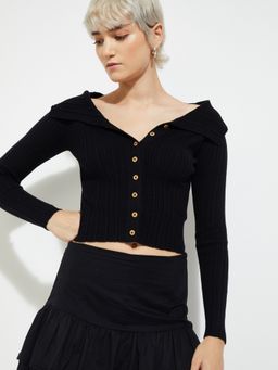 max - Black URB_N Women Ribbed Crop Top