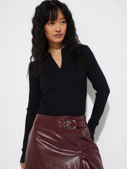 max - Black URB_N Women Ribbed Fitted Top