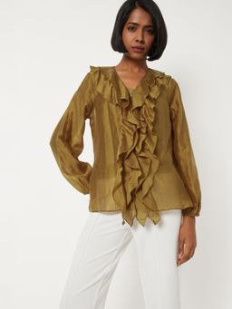 max - Yellow Women Ruffles Top