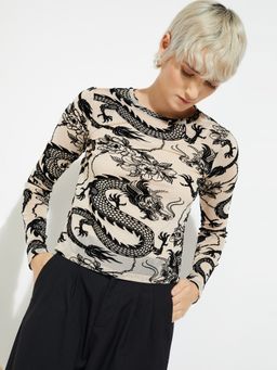 max - Beige ALAYA F x URB_N Women Mesh Top with Camisole