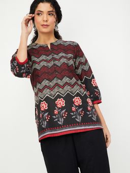 max - Black Women Floral Print Tunic