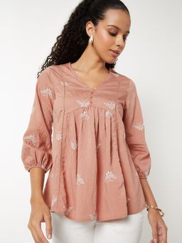 max - Mauve Women Embroidered A-line Tunic