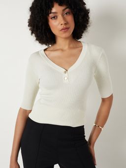 max - Cream Women Ribbed Top