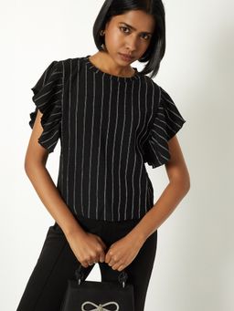 max - Black Women Striped Top
