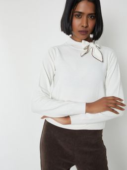 max - Cream Women Solid Top with Tie Up Detail