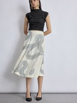 The Label Life - White White Groovy Print Midi Skirt