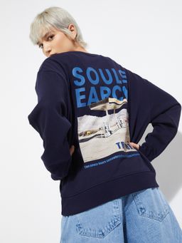 max - Navy Blue ALAYA F x URB_N Women Printed Oversized Sweatshirt