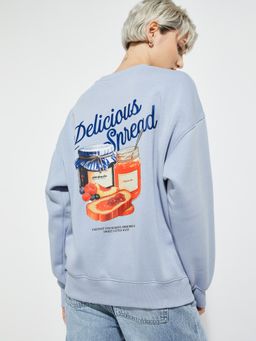 max - Blue ALAYA F x URB_N Women Back Print Oversized Sweatshirt