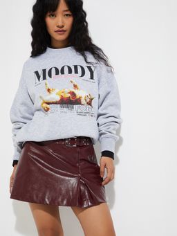 max - Grey URB_N Women Printed Oversized Sweatshirt