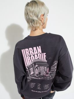 max - Grey ALAYA F x URB_N Women Printed Oversized Sweatshirt