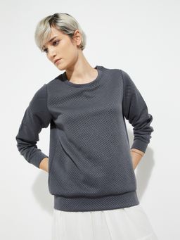 max - Grey ALAYA F x URB_N Women Textured Sweatshirt