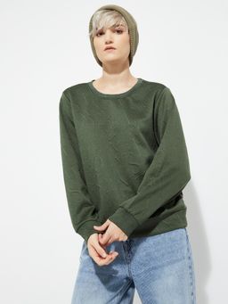 max - Olive ALAYA F x URB_N Women Textured Sweatshirt