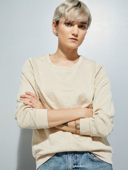 max - Beige ALAYA F x URB_N Women Textured Sweatshirt